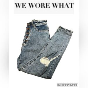 WeWoreWhat High Rise Denim Jeans with Distressed Look
